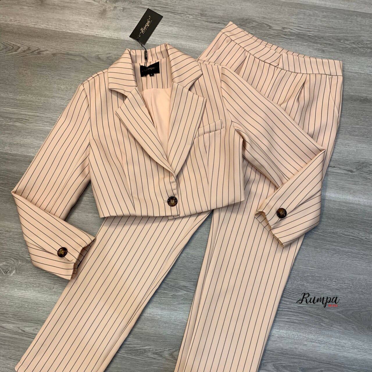 เซตเสื้อมินิเบเซอร์ลายริ้วสีนู้ด