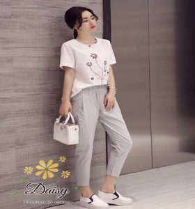 เสื้อผ้าแฟชั่นเกาหลี ผ้าคอตตอนผสมผ้าฝ้าย ปักลายดอกไม้