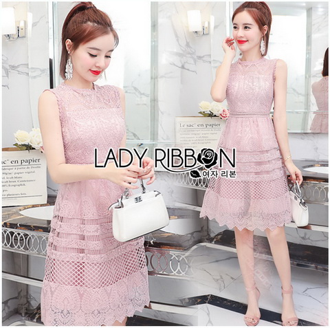Dress เดรสสั้นผ้าลูกไม้สีชมพูอ่อนสไตล์เฟมินีน
