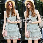 Lady Ribbon เสื้อผ้า LR09120516 🎀 Lady Ribbon's Made 🎀 Lady Abigail Classy Elegant High-Neck Layered Lace Dress in Baby Blue Self-Portrait Dress