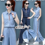 เสื้อทรงคอปกเชิ๊ทแขนกุดแต่งกระเป๋าคู่ด้านหน้า มี 2สี