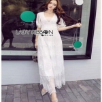 White Lace Maxi Dress Lady Ribbon เดรสยาว