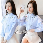 เสื้อเชิ้ททรงคอตั้งเก๋ๆแต่งเป็นจีบทวิต