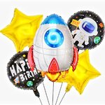 SET 5 ชิ้น ลูกโป่งวันเกิดจรวดอวกาศ Space and star Happy Birthday balloons