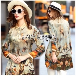 Lady Ribbon Online LR11160616 🎀 Lady Ribbon's Made 🎀 Lady Natalie Natural Wild Birdie Printed Shirt Dress