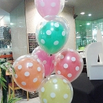 ลูกโป่งใสขนาด 12 นิ้ว พิมพ์ลายจุดสีขาวรอบใบ สามารถใส่ลูกโป่งลูกเล็กๆ กระดาษสี และของขวัญด้านในลูกโป่งได้ Clear Latex Balloon