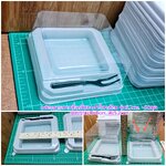 กล่องเค้ก +ส้อมชมพู สูง5.2cm. ช่องสี่เหลี่ยม8cm. ~48-50ชุด กล่องเบเกอรี่ กล่องขนม กล่องแยมโรล กล่องพลาสติก แพ็กเกจ bbpo j12