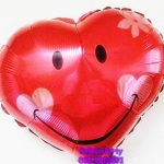 ลูกโป่งหัวใจ หน้ายิ้มหัวใจ 18 นิ้ว Heart Smile Foil Balloon Red Color
