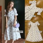 เดรสผ้าคอตตอนฉลุลาย ดีเทลจั๊มปลายแขนพอง