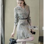 เดรสสูทโค้ทลายตารางสีเทาแขนยาว