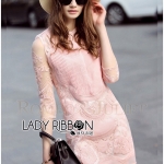 Lady Ribbon Online เสื้อผ้าออนไลน์ ขายส่ง LR05200616 🎀 Lady Ribbon's Made 🎀 Lady Ashley Royal Sweet Floral Embroidered Organza and Cotton Mini Dress