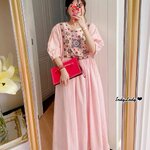 เดรสลายริ้วขาวชมพูสไตล์โบฮีเมียน