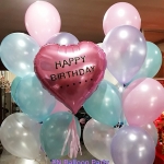 ช่อลูกโป่งสีพาสเทล พร้อมหัวใจ Pastel with heart foil Balloons