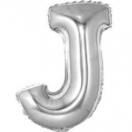 ลูกโป่งตัวอักษร J ขนาด 40 นิ้ว สีเงิน Alphabet Letter Foil Balloon Silver Color