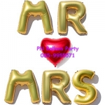 SET ลูกโป่งตัวอักษร MR LOVE MRS สีทอง Gold Alphabet Foil Balloon with Red Heart