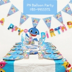 ป้ายวันเกิดฉลามน้อย Baby Shark Banner flag party ใช้ประดับตกแต่งงานรื่นเริงต่างๆ Happy Party Flag Branner