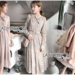 Dress with Ribbon เดรสผ้าชีฟองพิมพ์ลายตกแต่งริบบิ้นสไตล์ว์นเทจ