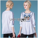 Lady Ribbon Online LR14090616 🎀 Lady Ribbon's Made 🎀 Lady Violet Dreamy Butterfly Embroidered Long Blouse