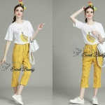 Lady Ribbon Online SW14060616 Sweet Bunny Present... Banana Embroidered Yellow Pants Set