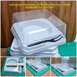 กล่องเค้ก +ส้อมชมพู กลม8.2cm. สูง5.2cm. ~48-50ชุด กล่องเบเกอรี่ กล่องเค้ก กล่องขนม แพ็กเกจ bbpo j12