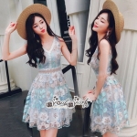 เดรสทรงคอวีลึกนะคะ ทรงแขนกุด เนื้อผ้ารูตาข่าย