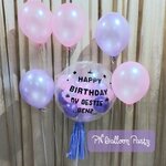 Set ลูกโป่งบับเบิ้ลจีน Happy Birthday แบบเป่าลมใส่ก้านถือ+พู่กระดาษ