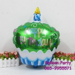 ลูกโป่งวันเกิด Happy Birthday Balloon ลูกโป่งคัพเเค้ก Make a Wish สีเขียว