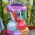 ช่อลูกโป่งวันเกิดแบบตั้งพื้น ฐานลูกโป่งหลากสี 3 ชั้น พร้อมเค้กจัมโบ้ 1 ใบ