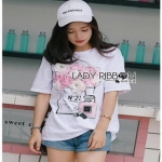 White CHANEL T-Shirt Lady Ribbon ทีเชิ้ตสีขาว