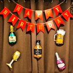 ป้ายธงวันเกิดสีแดง ธงราววันเกิด ป้ายแบรนเนอร์ Happy Birthday Party Flag Branner