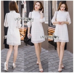 White Lace Dress เดรสสั้นผ้าลูกไม้สีขาวทรงคอสูง