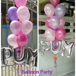 ช่อลูกโป่งสวรรค์ 10 ใบ พร้อมตัวอักษร 3 ตัว ฟรีฐานฟรุ้งฟริ๊ง