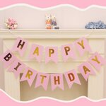 ป้ายธงวันเกิดสีชมพูอ่อน ธงราววันเกิด ป้ายแบรนเนอร์ Happy Birthday Party Flag Branner
