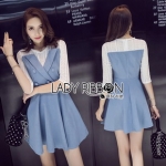 Lady Ribbon Denim Mini Dress ขายมินิเดรสเกาะอก