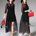 Lady Ribbon Online CN08090616 พร้อมส่ง Cliona Made' Linda Black Elegant Long Shirt Dress