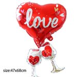 ลูกโป่งแก้วไวน์คู่ & หัวใจ สีแดง wine glass & red heart Foil Balloon