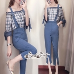 เนื้อผ้าพิมพ์ลายสก็อตหวานๆทรงแขนตุ๊กตา