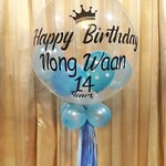 ลูกโป่งบับเบิ้ลญี่ปุ่น สีฟ้า ขนาด 24 นิ้ว พร้อมข้อความ+พู่ Bubble Balloons Colorful
