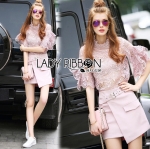 Lady Ribbon Online เสื้อผ้าออนไลน์ LR15160616 🎀 Lady Ribbon's Made 🎀 Lady Christina Modern Vintage Lace Blouse and Hot skirt Set