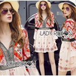 Lady Ribbon ขายส่ง LR16260516 🎀 Lady Ribbon's Made 🎀 Lady Elle Vintage Printed Dress with Black Lace