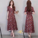 ชุดเดรสแขนสั้น พิมพ์ลายขนนก