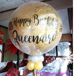 ลูกโป่งกริตเตอร์สีเงิน ขนาด 36 นิ้ว พร้อมข้อความ+สายพู่+ฐาน