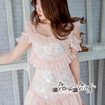 เดรสโทนสีชมพูโอรสพาสเทล ดีเทลเดรสเป็นสายย่นอัดจีบระบายๆ