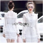 Mini Dress เดรสผ้าลูกไม้สีขาวตกแต่งริบบิ้น