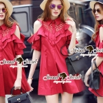 Lady Ribbon Online SS01300516 Seoul Secret Say's... Coral Red Layer Ornamental Fringe Dress