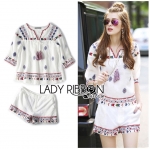 Lady Ribbon Online เสื้อผ้าออนไลน์ LR14160616 🎀 Lady Ribbon's Made 🎀 Lady Urina Urban Tribal Embroidered Set with Tassels