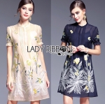 Lady Ribbon Online LR04160616 🎀 Lady Ribbon's Made 🎀 Lady Rita Casual Feminine Flower Embroidered Silk Cotton Dress เ