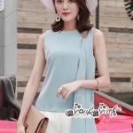 เสื้อแขนกุดเนื้อผ้าเครปเรียบๆทรงคอกลม