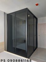 กั้นห้องแต่งตัวด้วยประตูบานเลื่อนพร้อมบานตายอลูมิเนียมสีดำกระจกชาดำคอนโดนิวโนเบิล ศรีนครินทร์ ลาซาล