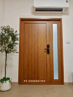 ประตูหน้าบ้านบานเปิดบานแม่ลูกอลูมิเนียมลายไม้สักทอง สวยงาม แข็งแรง ทนทาน ทนแดด ทนฝน กันน้ำ กันแมลง